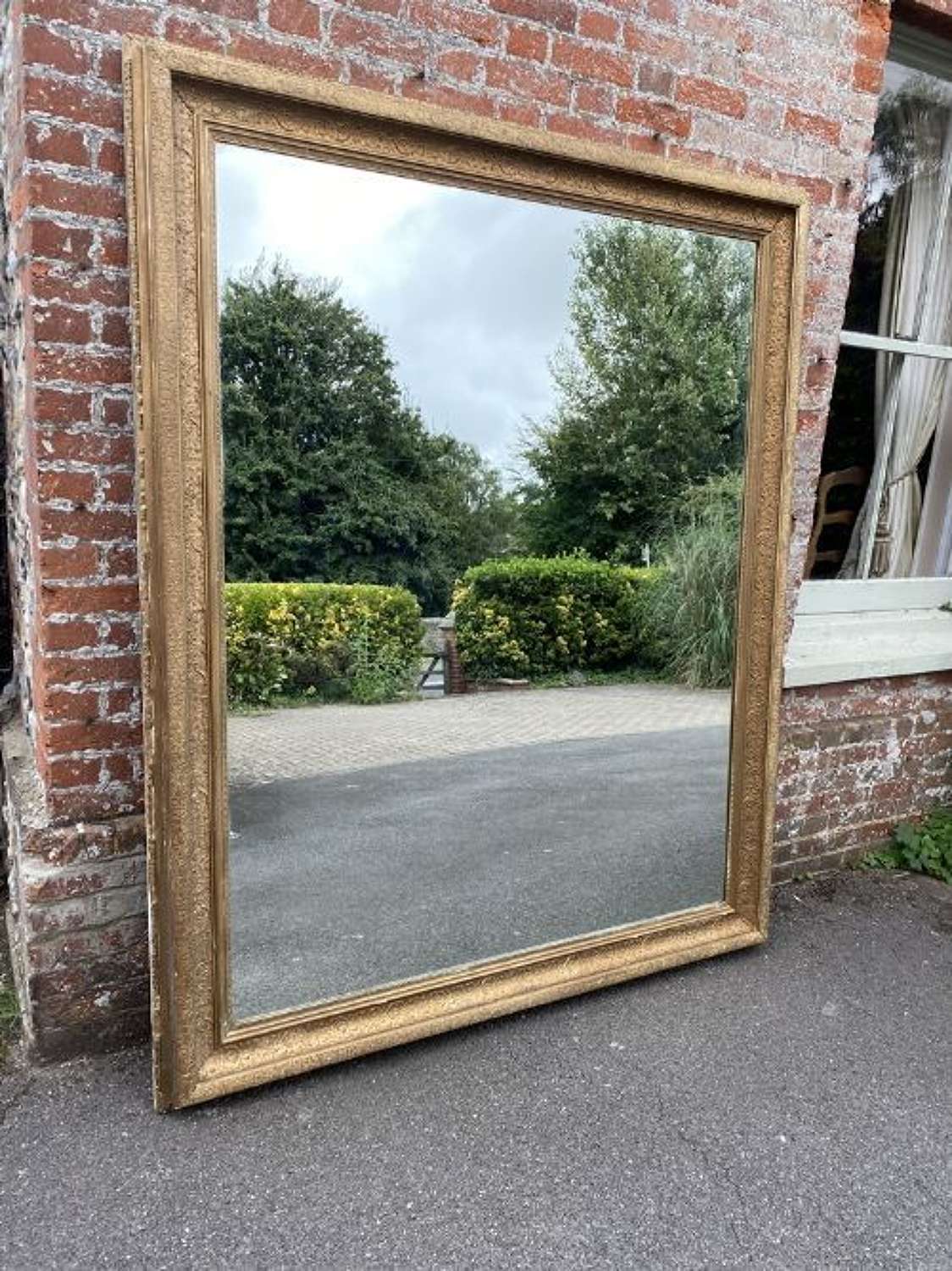 A Superb Large Antique English 19th Carved Wood & Gesso Gilt Mirror.