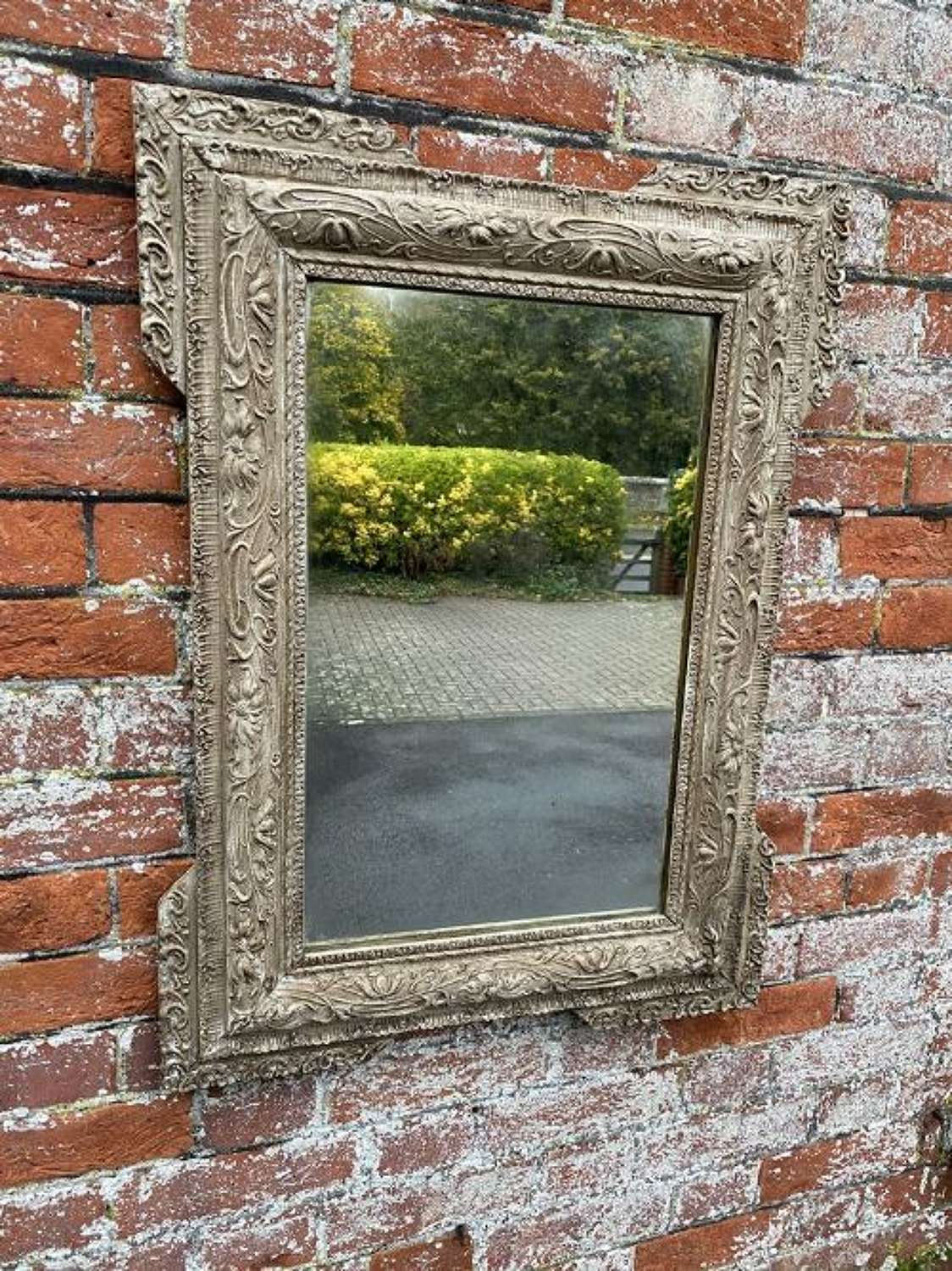 A Good Size Antique French 19th Century Carved Wood Painted Mirror.