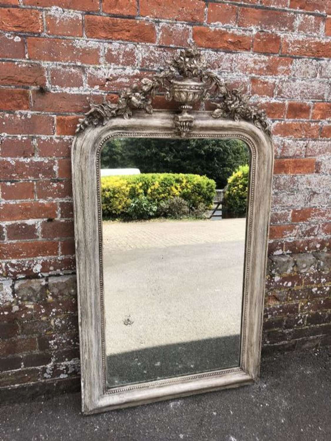 A Fabulous Antique 19th C French Arched top Painted Mirror.