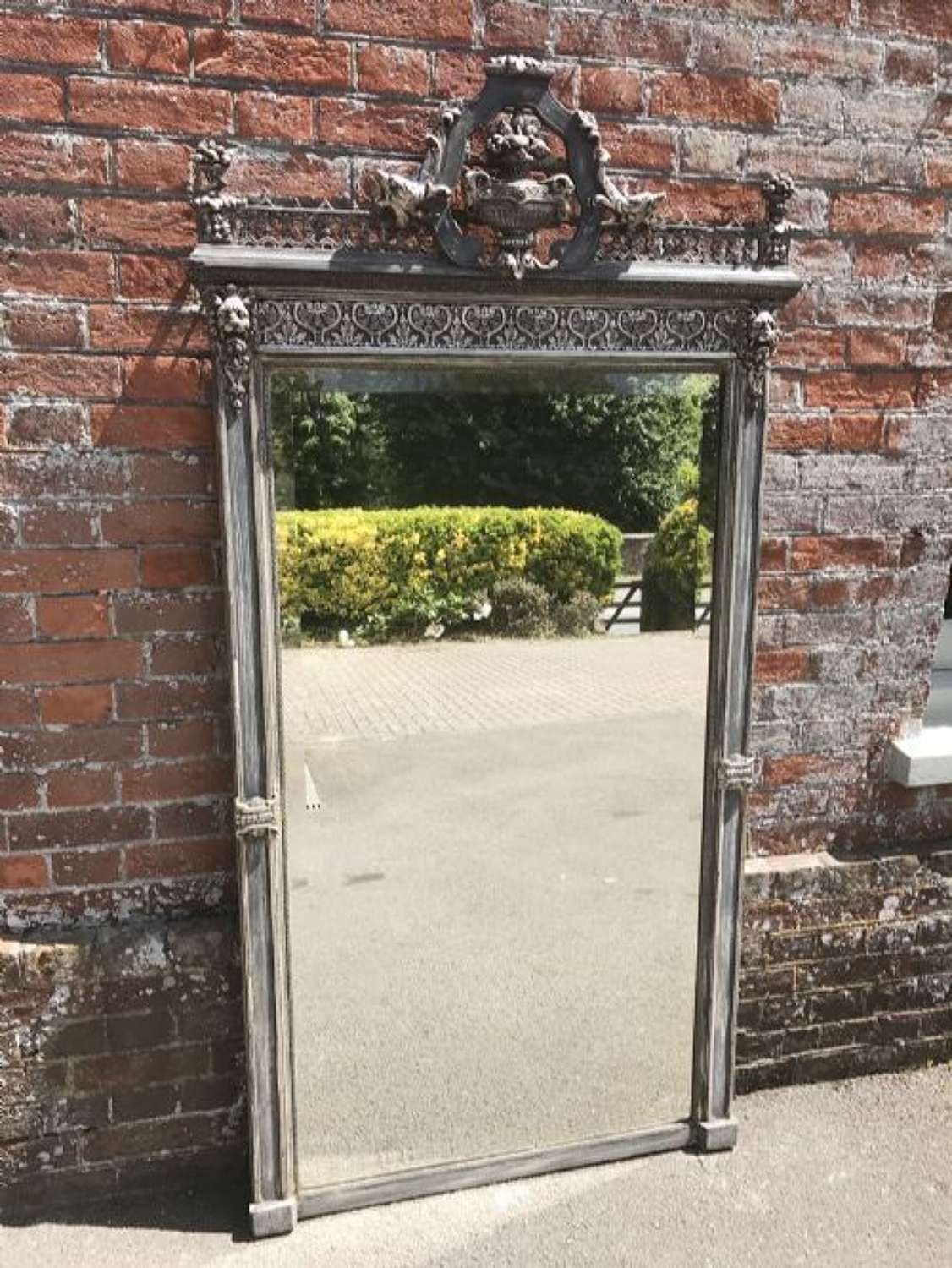 A Stunning Large Antique 19th C French Silvered And Painted Mirror