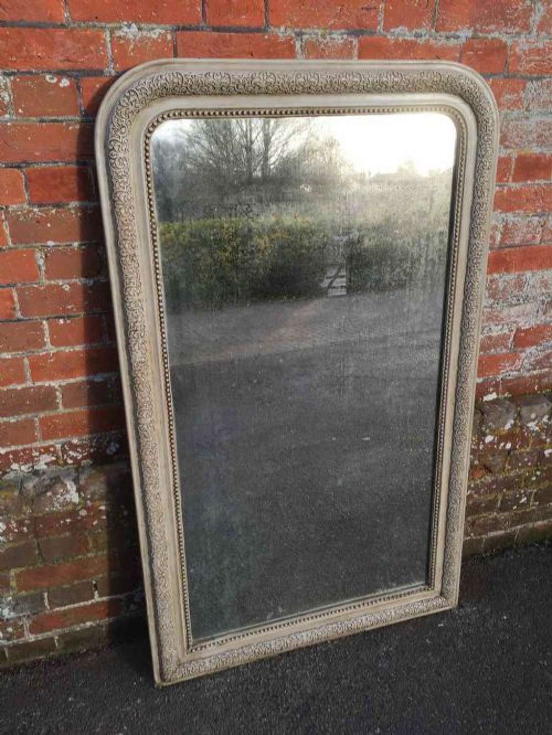 A Good Size Antique 19th Century French Arched Top Painted Mirror.
