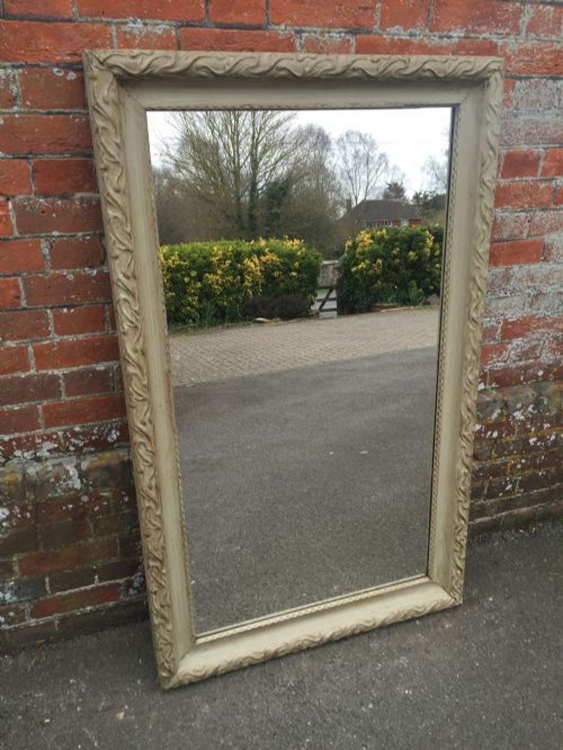 A Large Antique 19th Century French Carved Wood Painted Mirror.