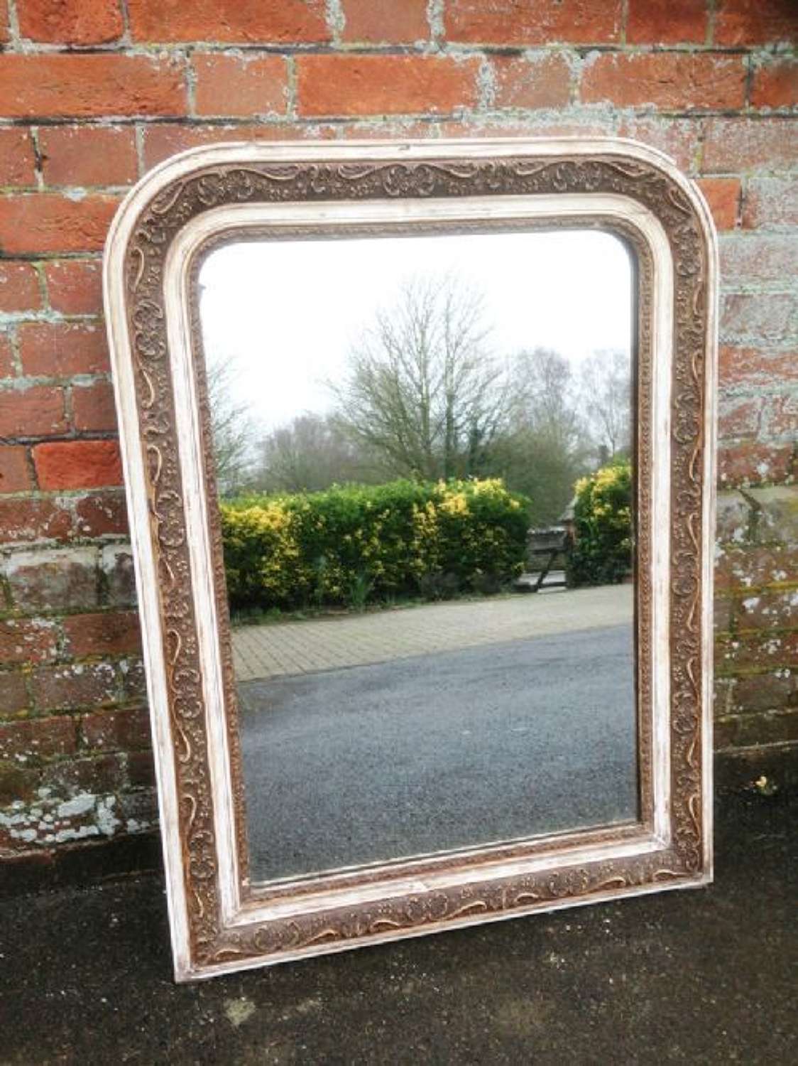 An Original Antique 19th Century French  Carved Wood Arched Top Mirror