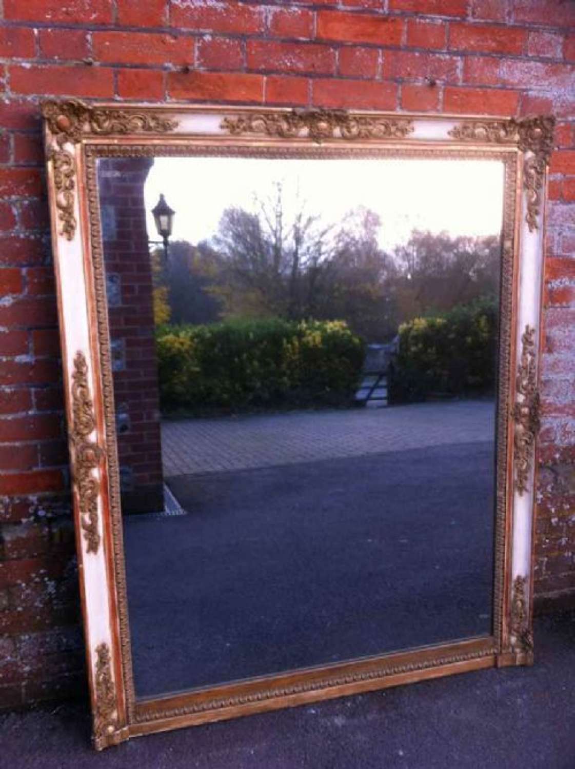Large Antique French Cream And Gilt Overmantel Mirror
