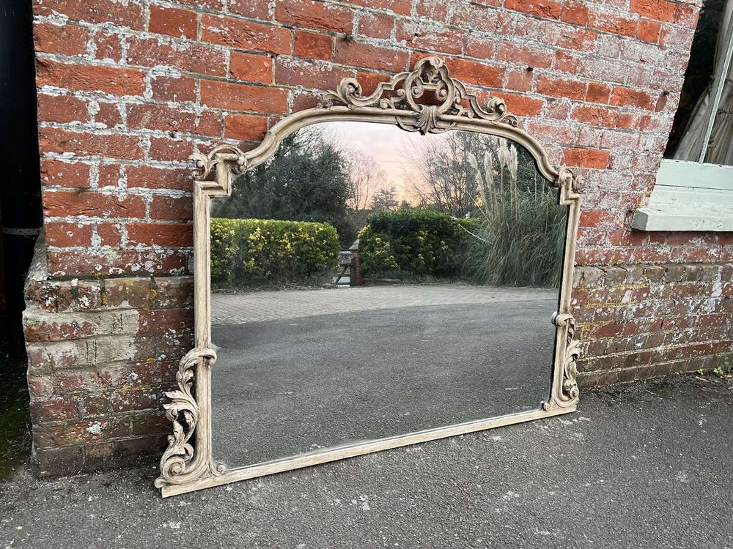 A Fabulous large Antique English 19th C carved wood painted Mirror.
