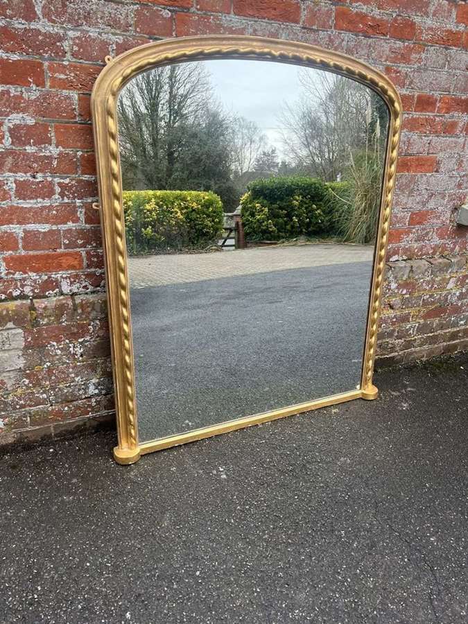 A Stunning large Antique English 19th C gilt ribbed  Overmantle Mirror