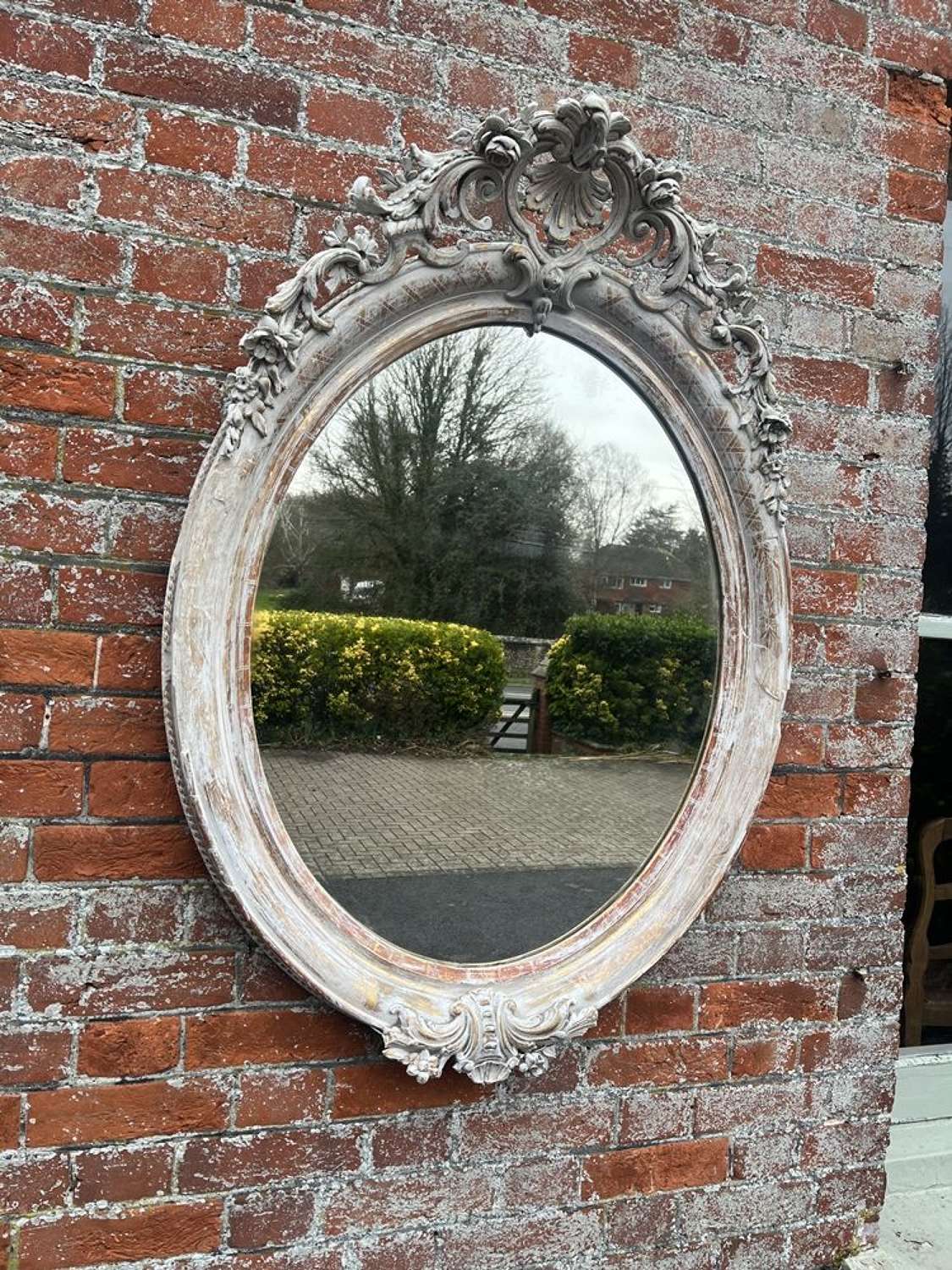 A Delightful Good size Antique French 19th C distressed painted Mirror
