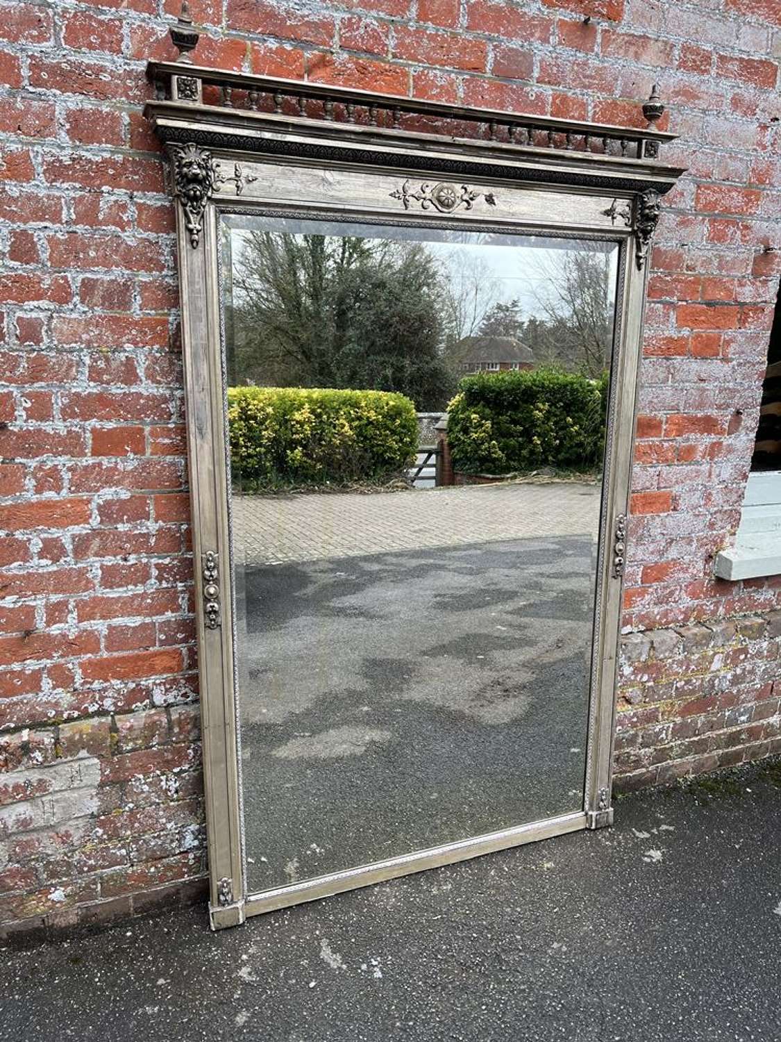A Spectacular large Antique French 19th C original Silvered Mirror.