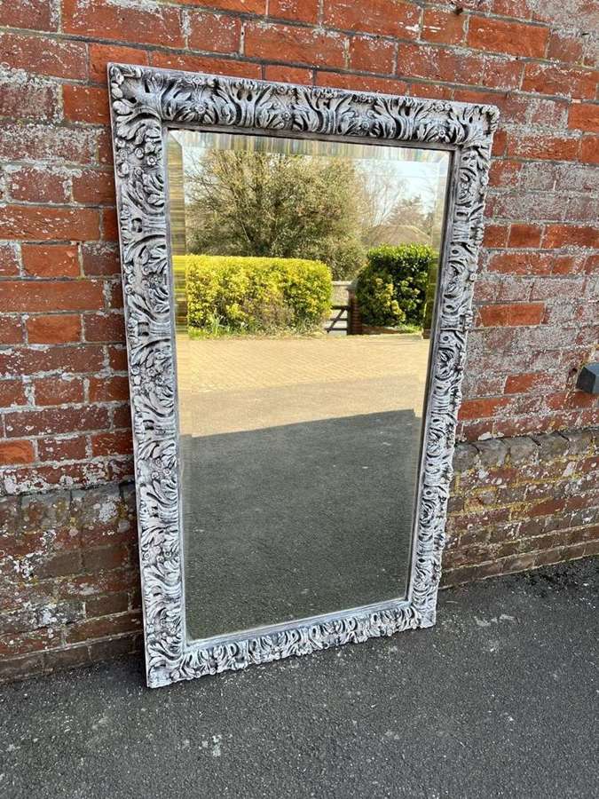 A Fabulous large Antique French 19th C. carved wood painted Mirror.