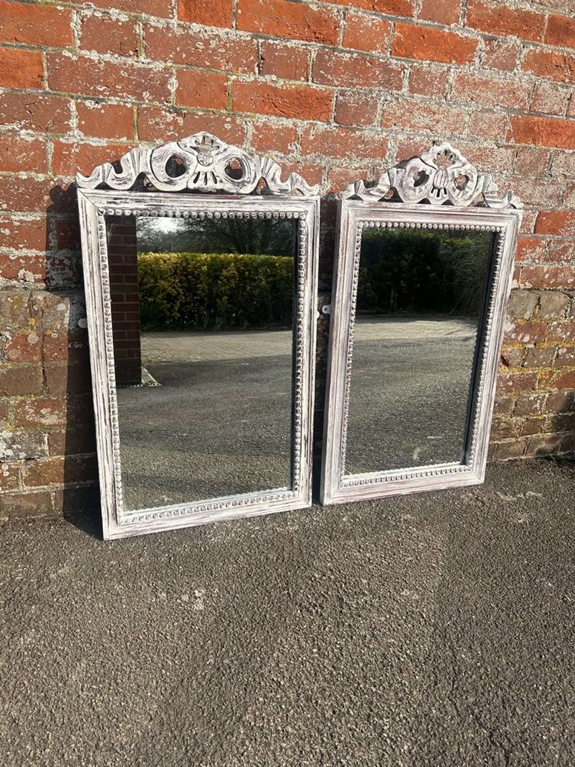 A Wonderful near Pair of French Early 20thC Distressed Painted Mirrors