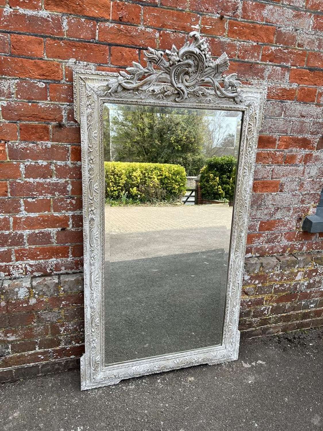 A Stunning Large Antique French 19th C carved wood Painted Mirror.