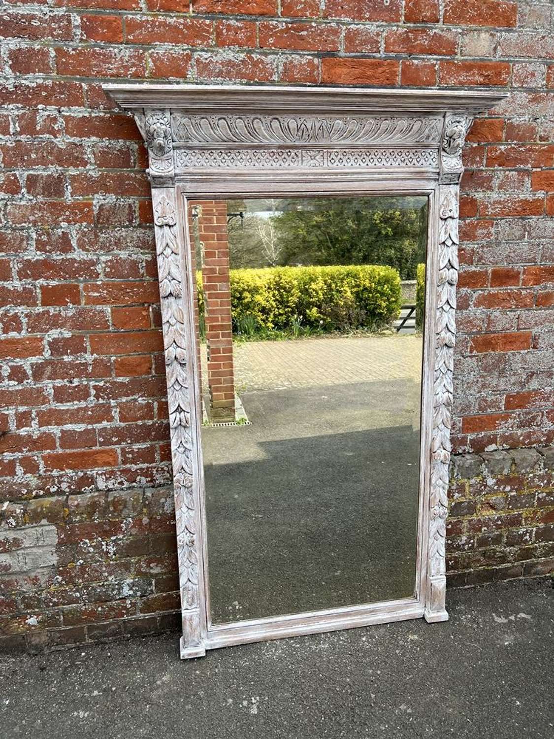 A Delightful large Antique French 19th C carved wood painted Mirror.