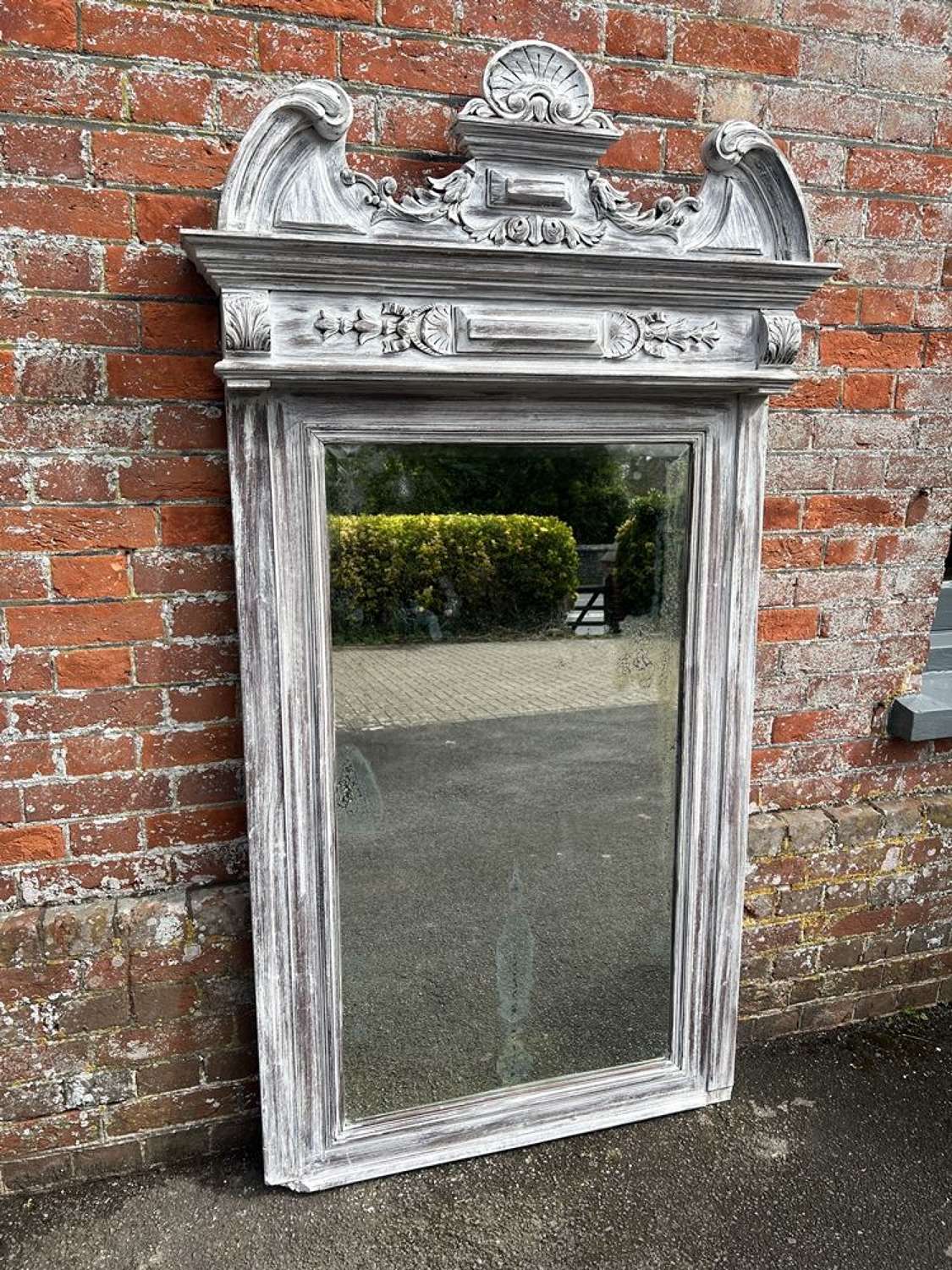 A Delightful large Antique French 19th C distressed painted Mirror