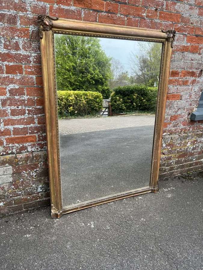 A Superb large Antique French 19thC carved wood  gesso ribbed Mirror