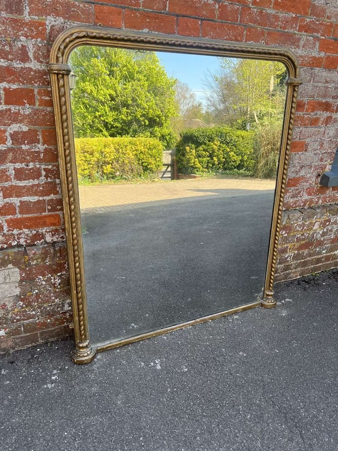 A Fabulous large Antique English 19th C rope twist Overmantle Mirror.