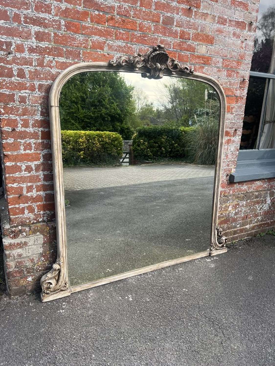 A Spectacular large Antique English 19th C painted Overmantle Mirror.