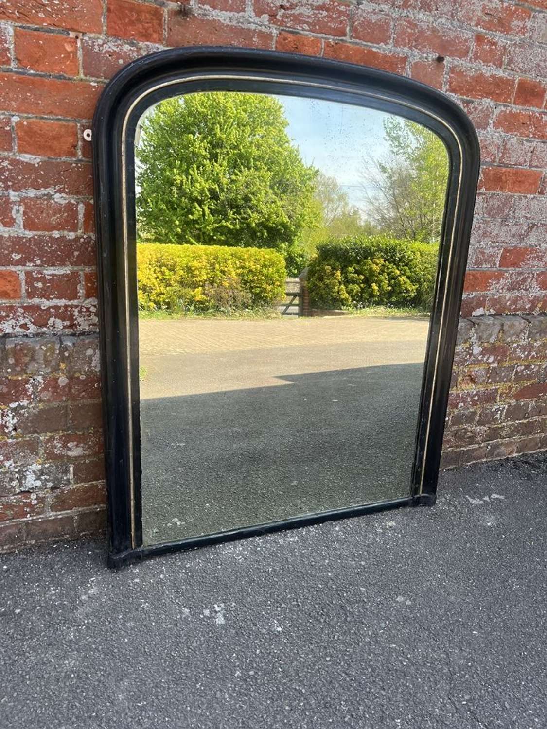 A Wonderful good size Antique English black & silver painted Mirror