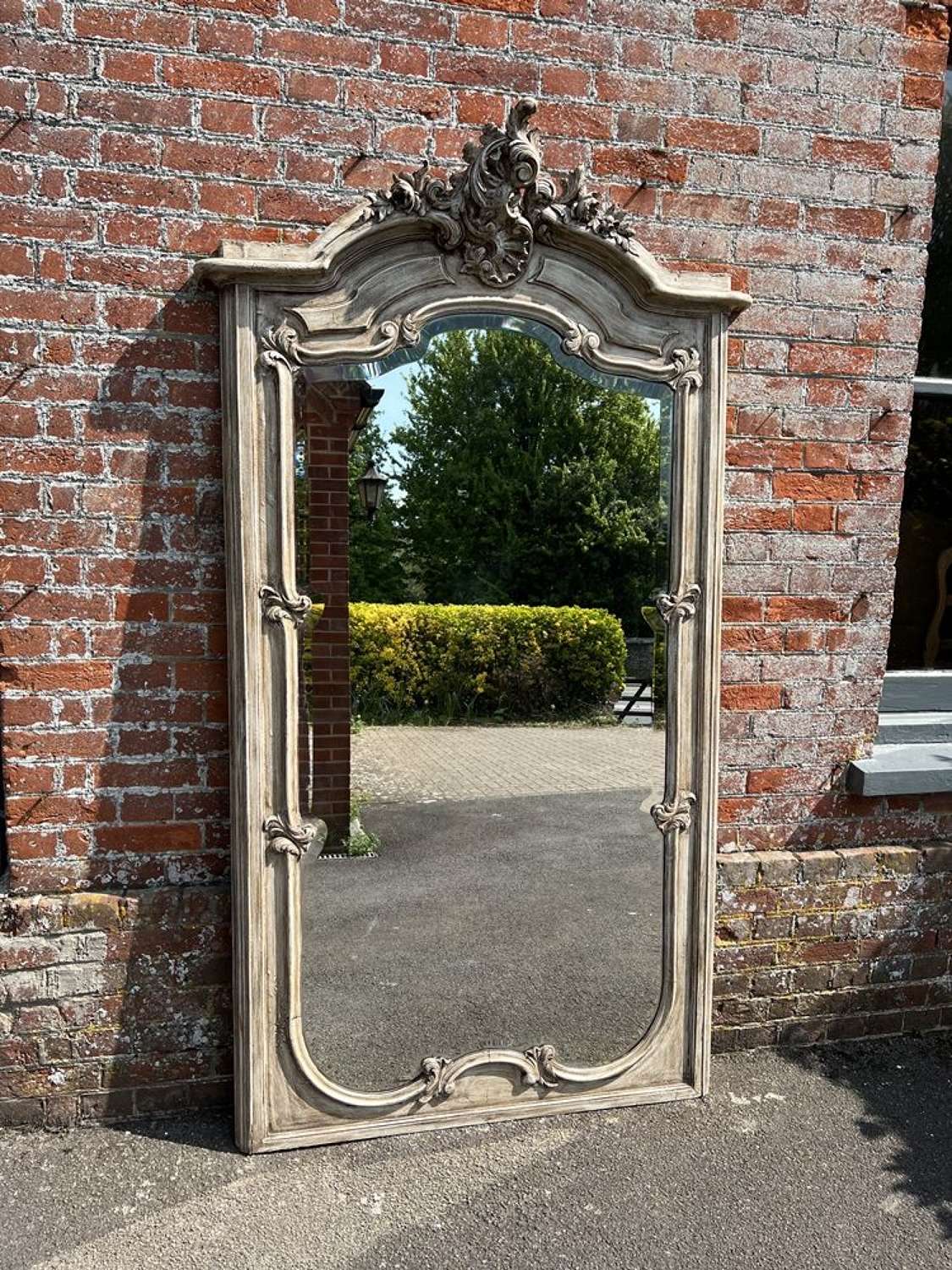 A Sensational large Antique French 19th C carved wood painted Mirror