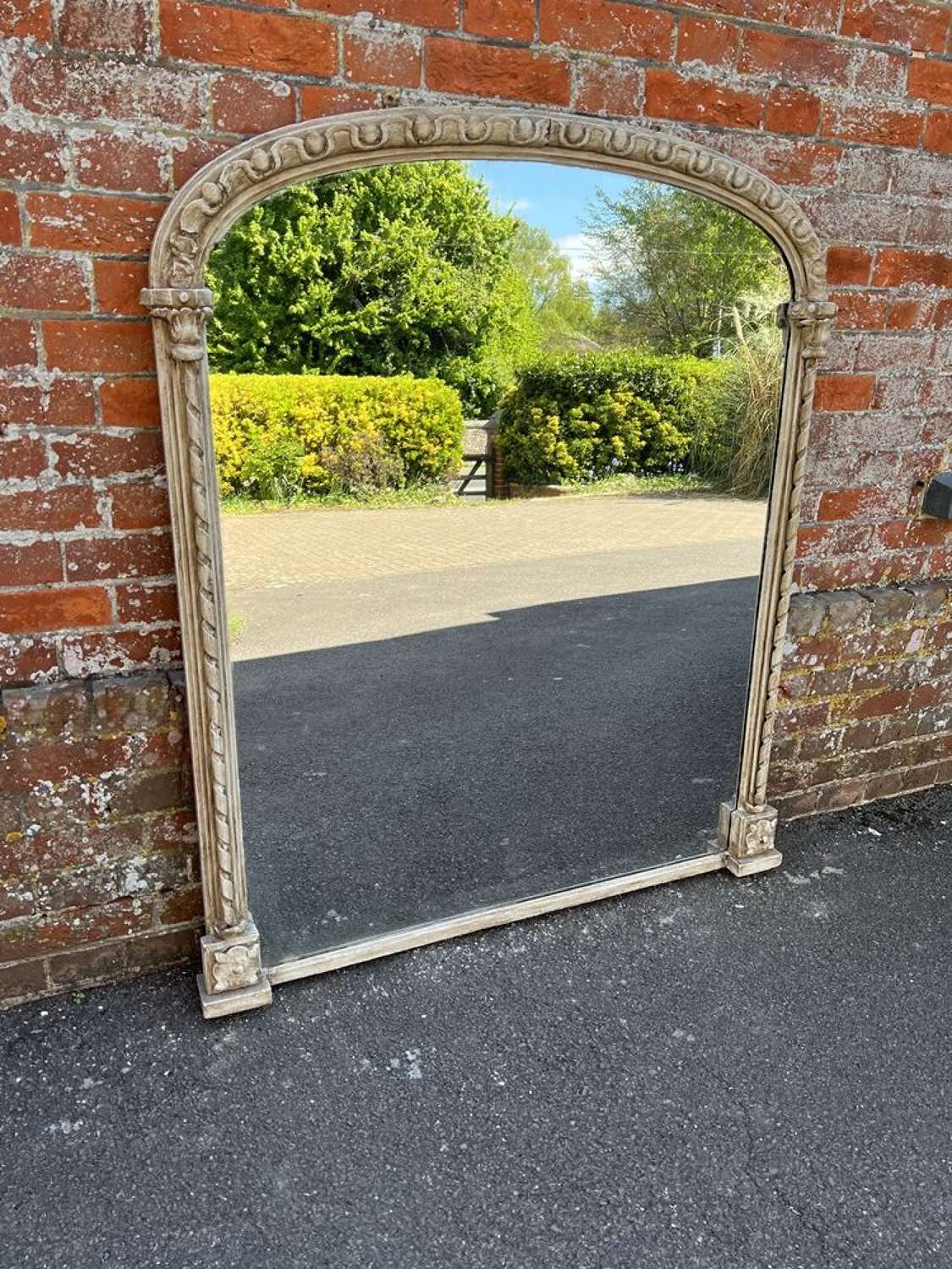 A Fabulous large Antique English 19th C arched Overmantle Mirror.