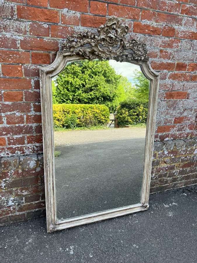 A Superb large Antique French 19th C shaped top painted Mirror.
