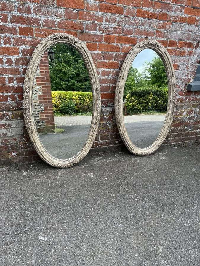 A Superb Pair of Antique French 19thC carved wood painted Oval Mirrors