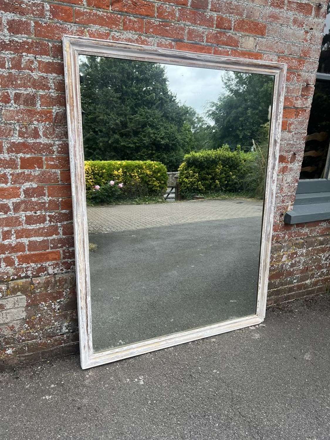 A Fabulous large Antique French 19thC distressed painted gilt Mirror