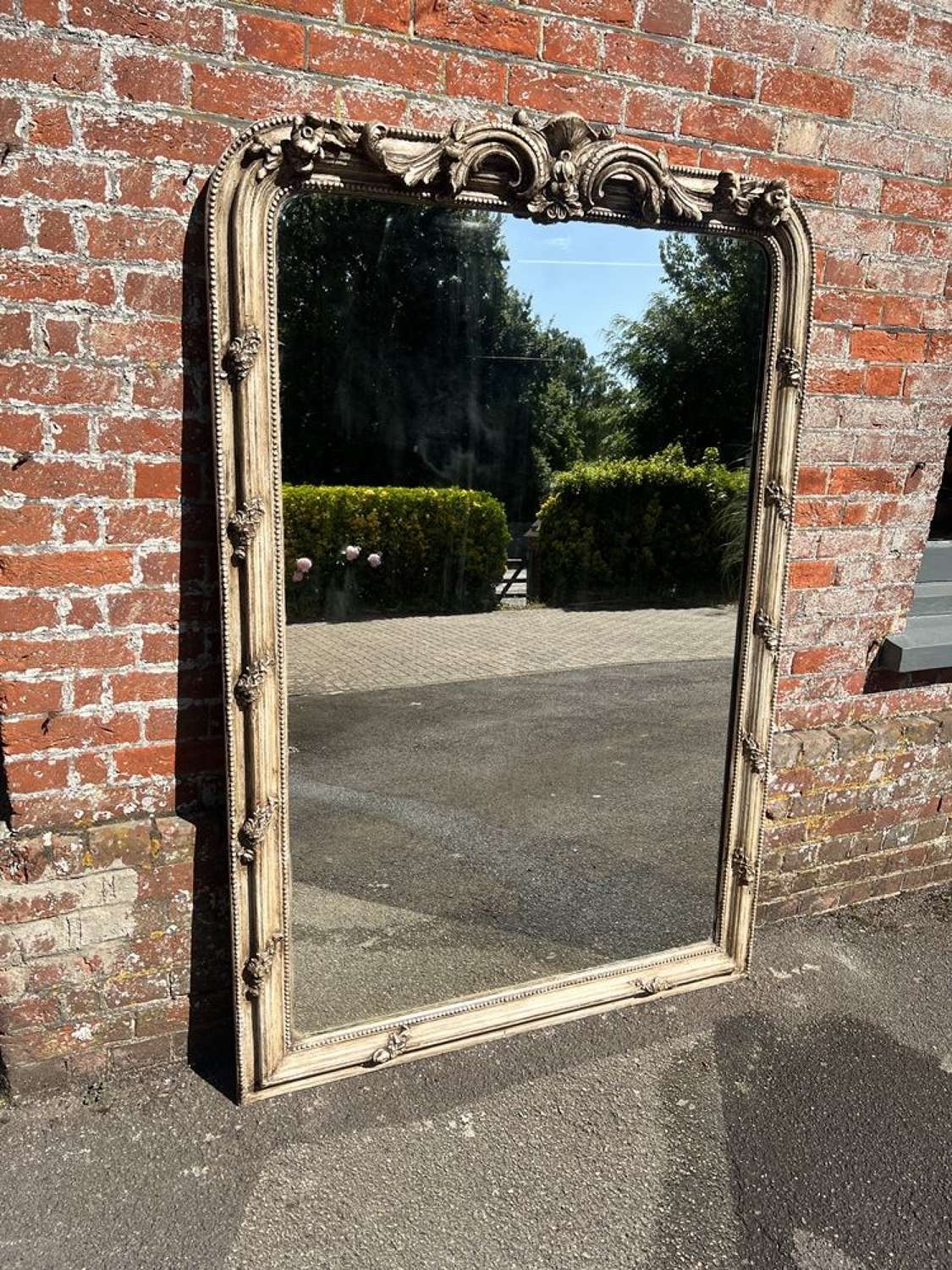 A Fabulous large Antique French 19th C arched top painted Mirror.