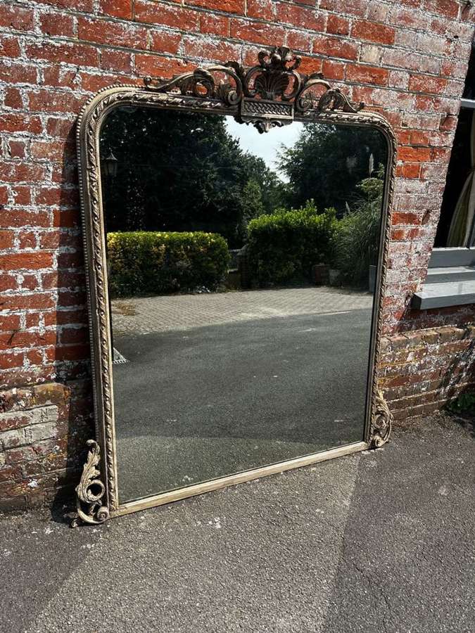 A Spectacular large Antique English 19th C ribbed Overmantle Mirror.