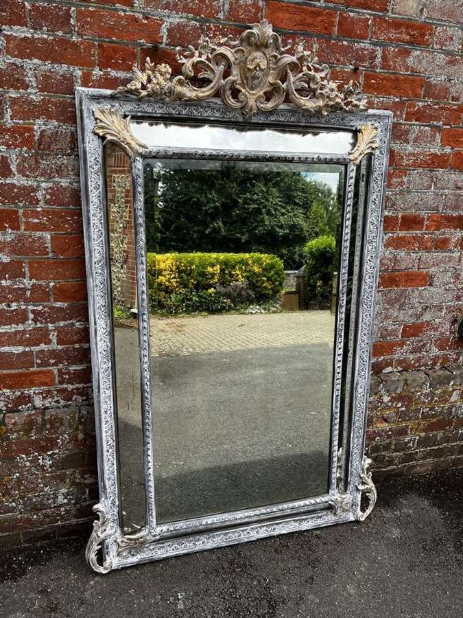 An Exceptional large Antique French 19th C paint & gilt Cushion Mirror