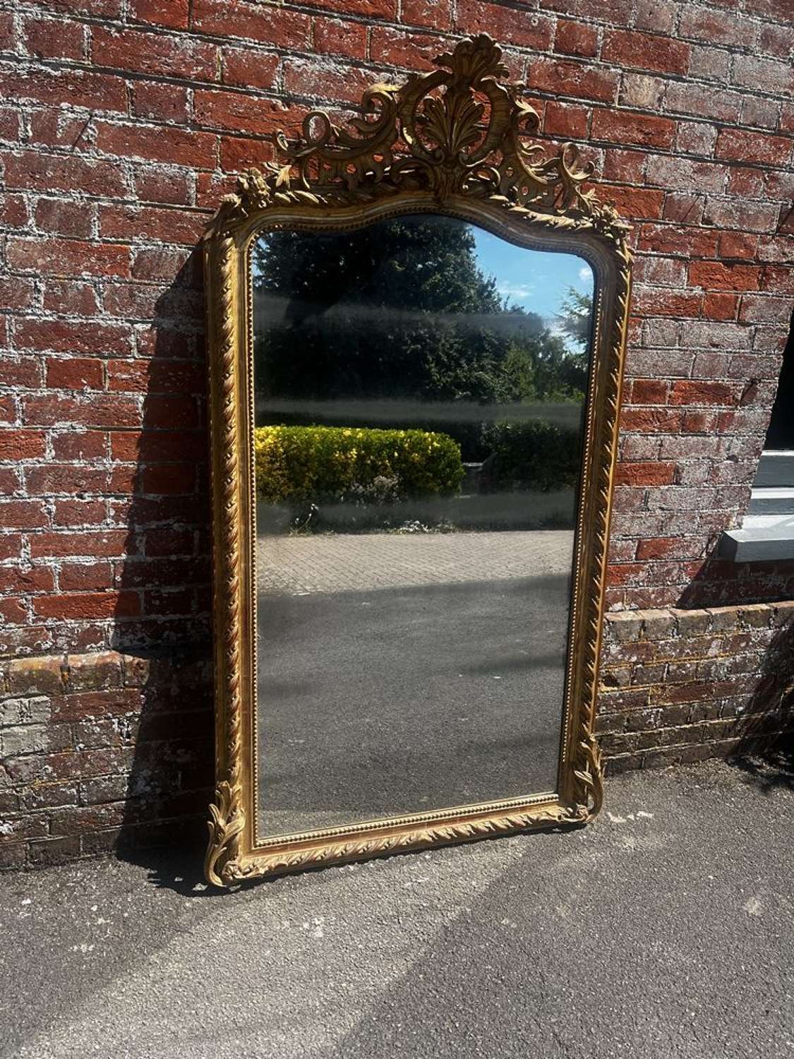 A Stunning large Antique French 19th C gilt ribbed framed Mirror.
