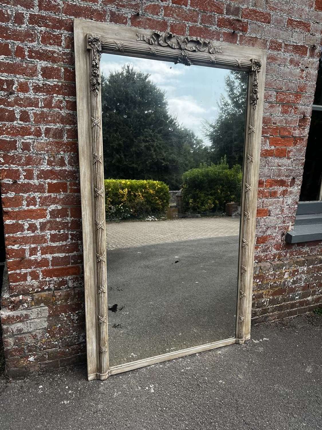 An Exceptional large Antique French 19th C painted ribbed Mirror