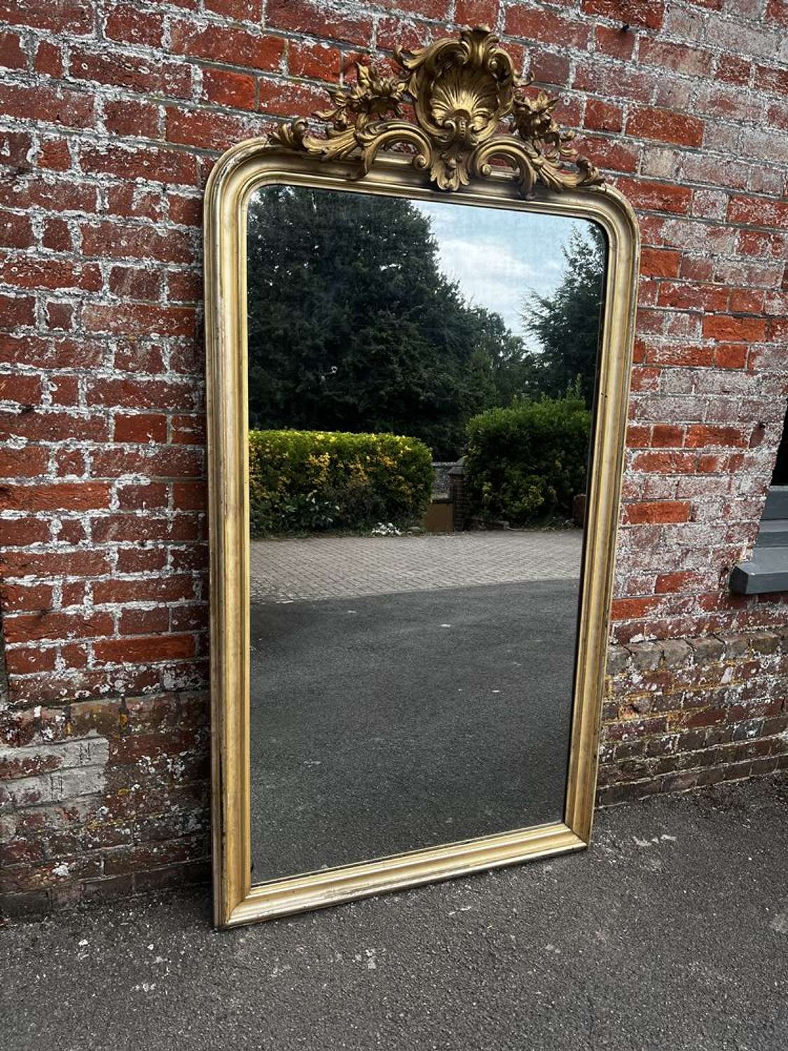 A Spectacular large Antique French 19th C arched Silver/Gilt Mirror.