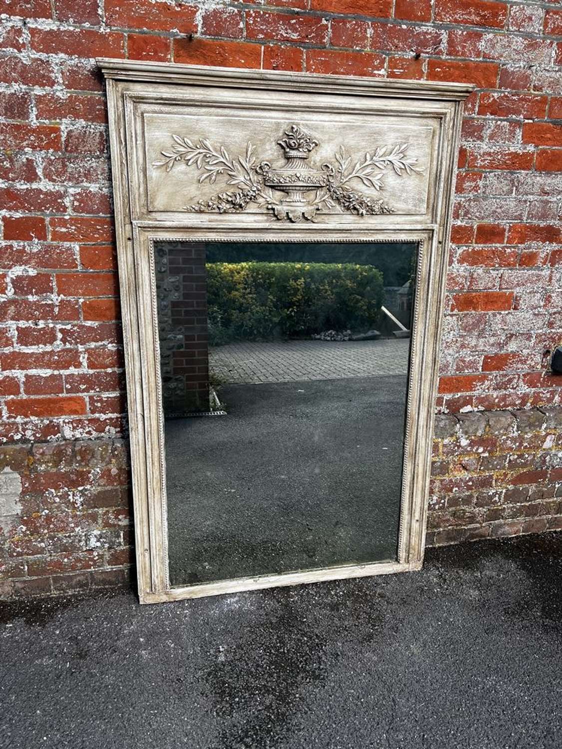 A Superb large Antique French 19 th C carved wood painted Mirror.