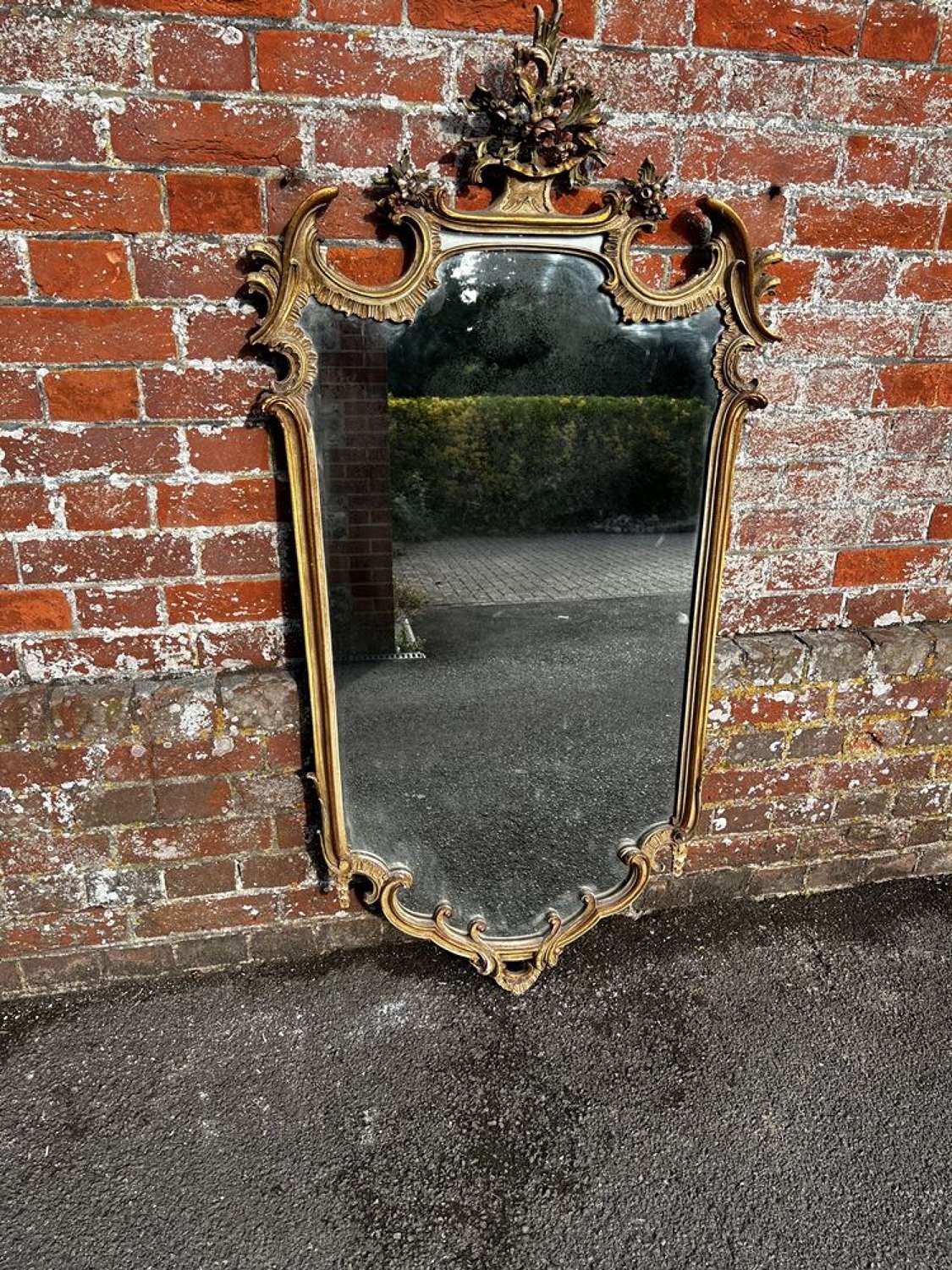 A Spectacular good size Antique Italian carved wood painted Mirror.