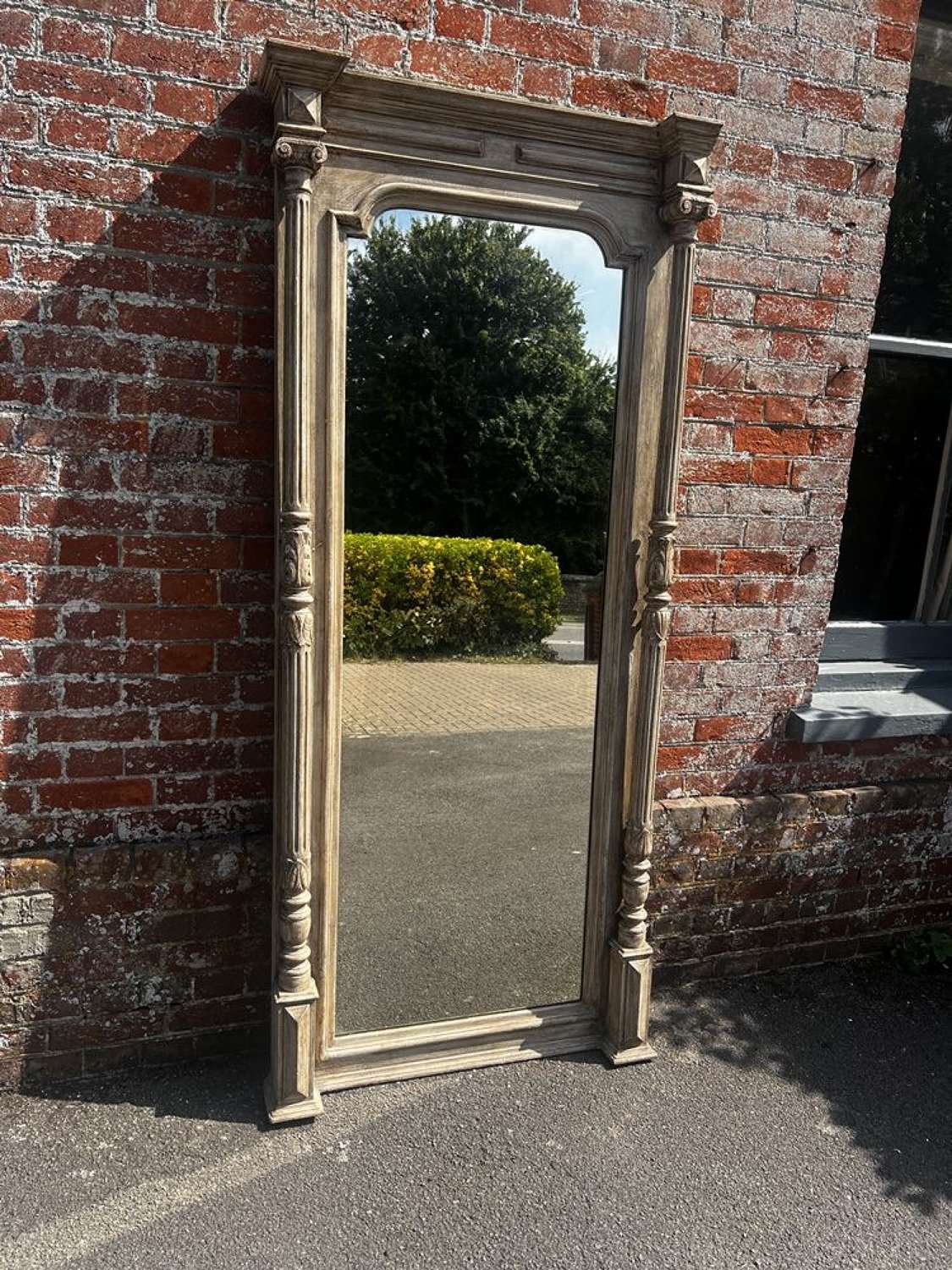 A Wonderful large Antique French 19th C painted Column Pier Mirror.