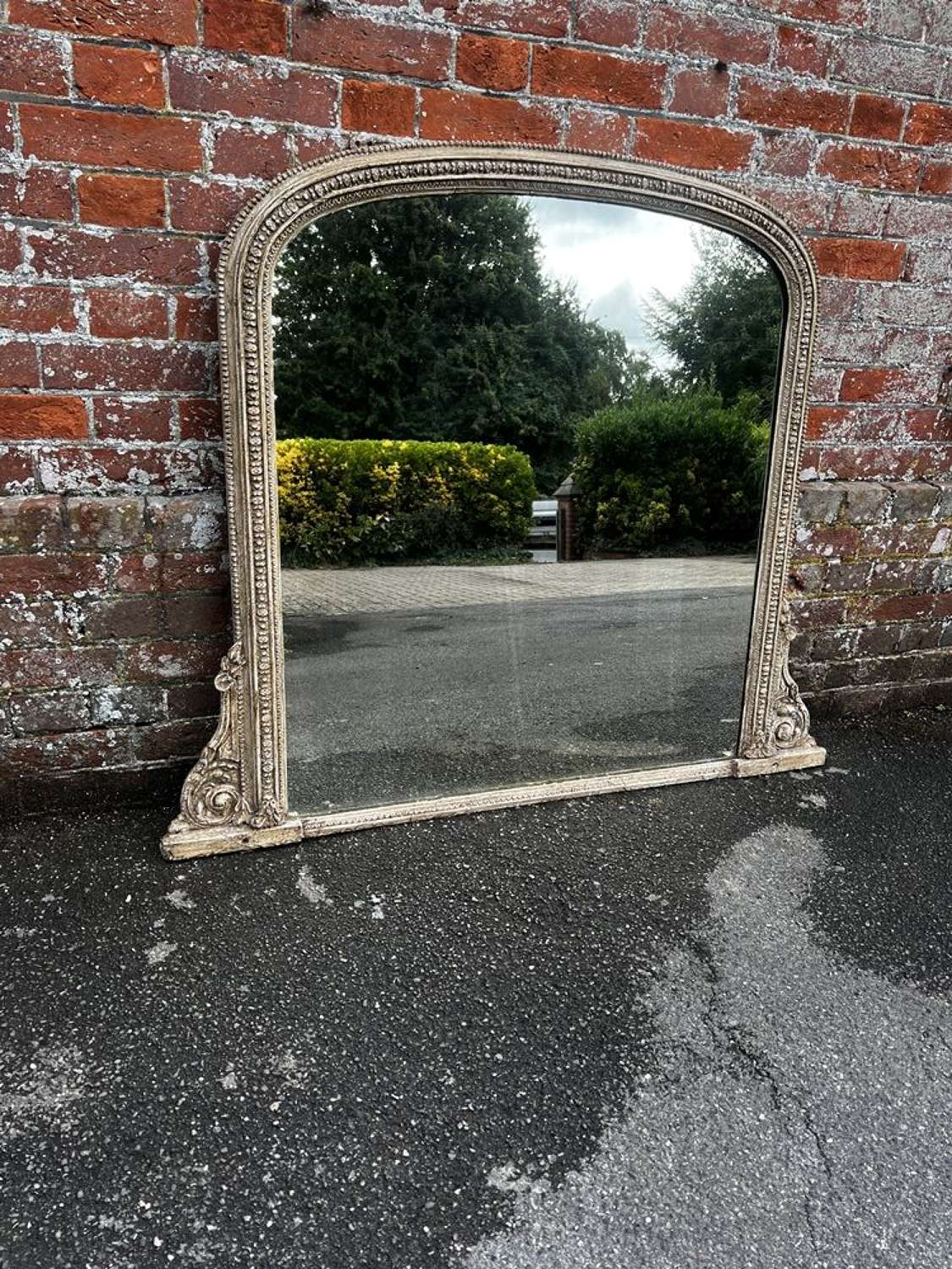 A Superb good size Antique English 19th C arched top painted Mirror.