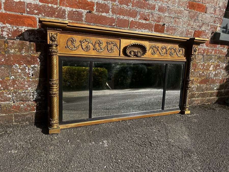 A Highly useful size Antique English 19th C gilt Overmantle Mirror.