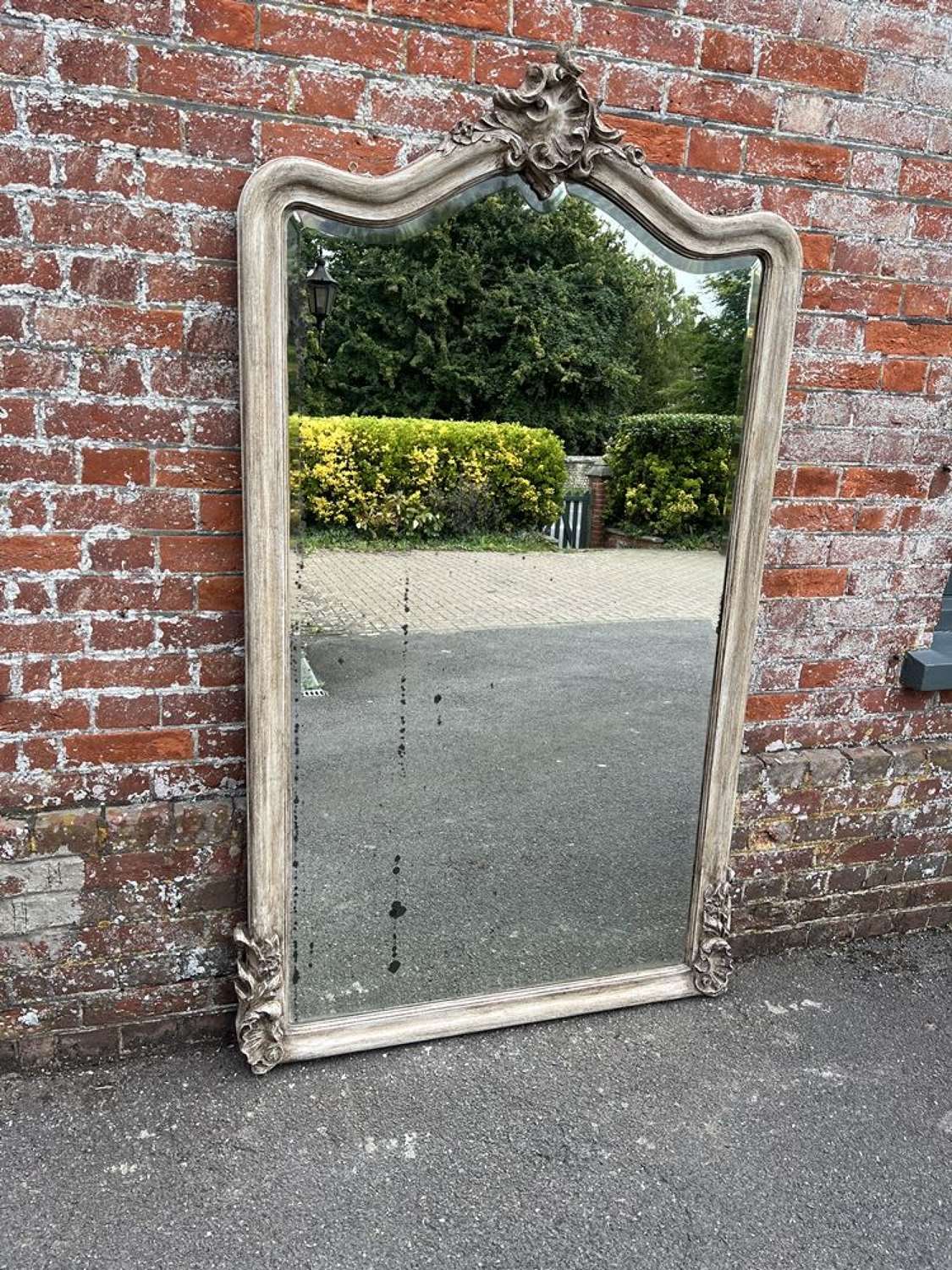 A Spectacular large Antique French 19th C painted shaped top Mirror.