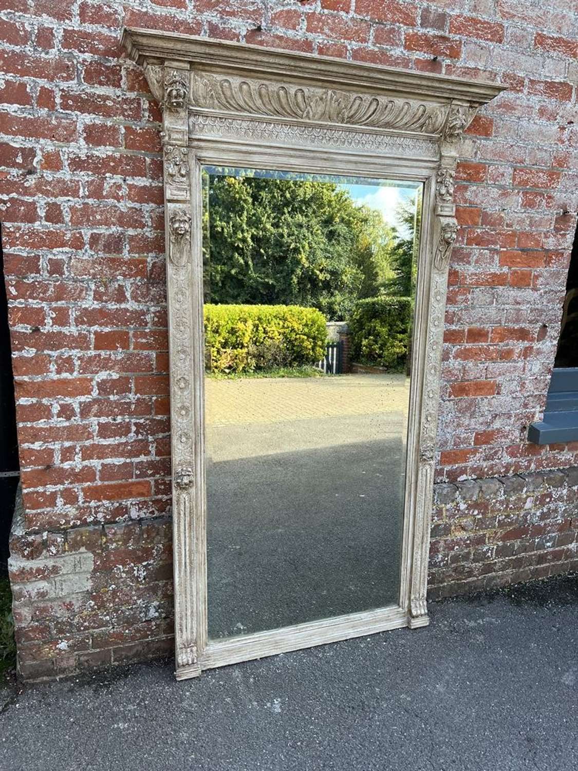 A Superb large Antique French 19th C carved wood painted Mirror.