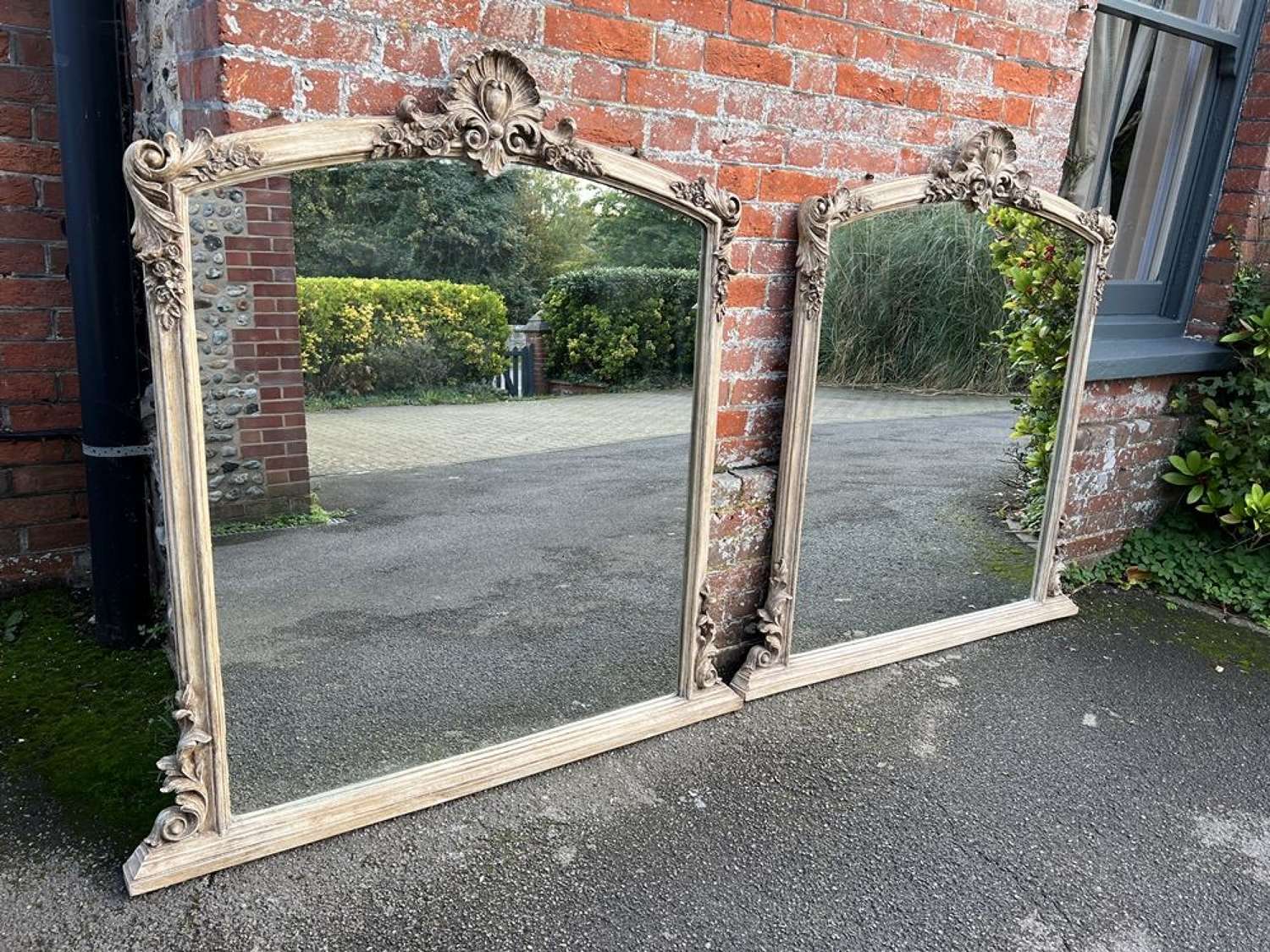 A Delightful Pair of Mid 20th Century English Overmantle Mirrors.