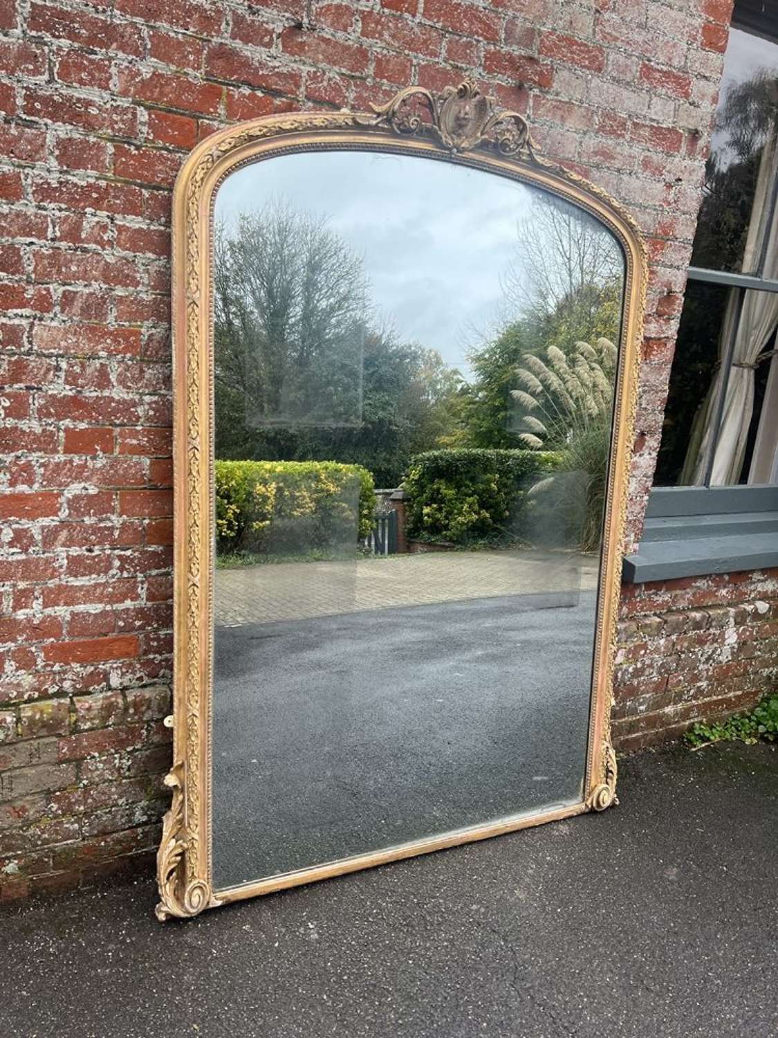 An Exceptional large Antique French 19th C arched original gilt Mirror