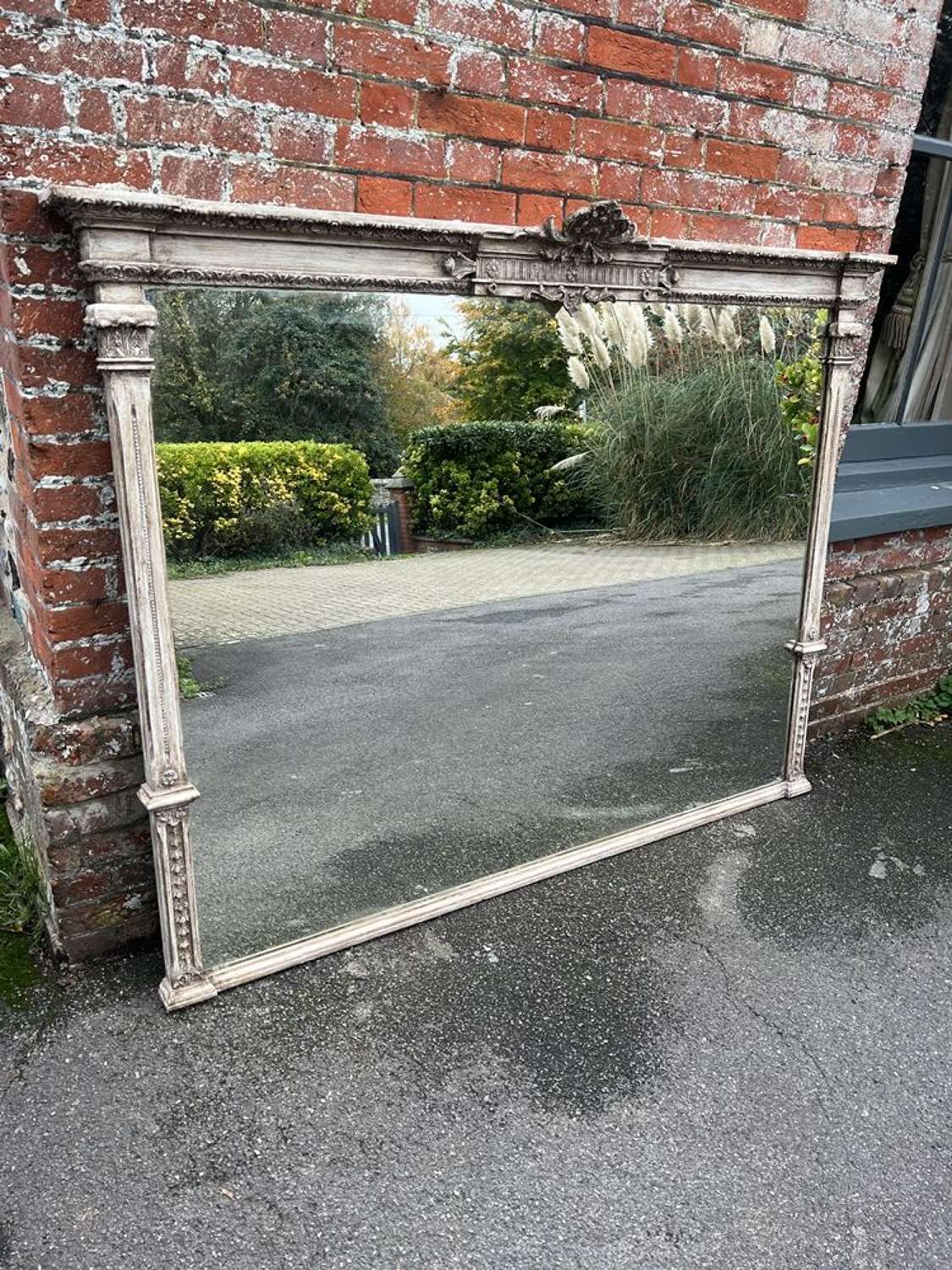 A Fabulous large English 20th C carved wood painted Mirror