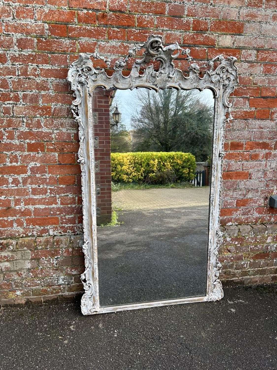 A Stunning large Antique French 19th C distressed painted Mirror.