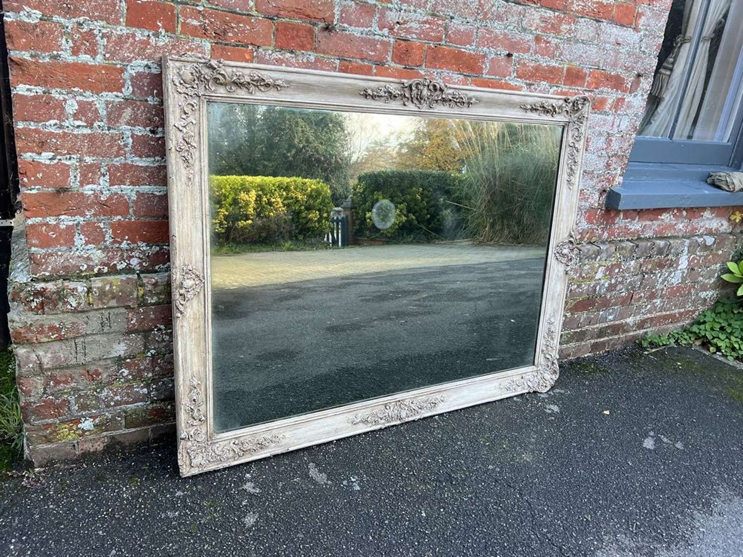 A Wonderful large Antique French 19th C painted distressed Mirror.