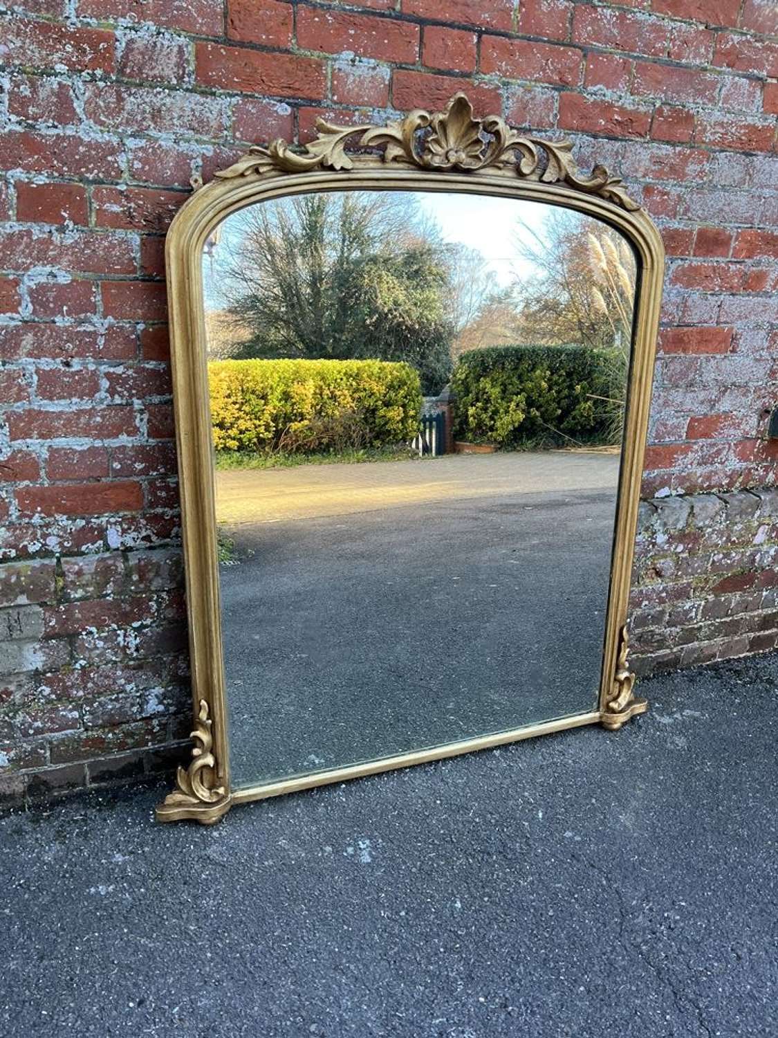 A Superb large Antique English 19th C arched gilt Overmantle Mirror