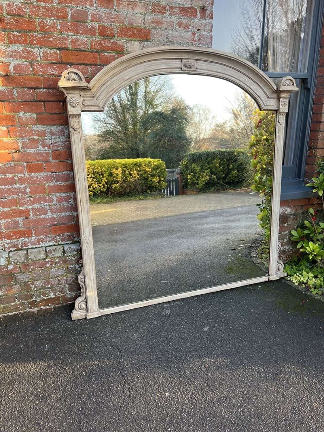 A Spectacular large Antique English 19th C painted arched top Mirror.
