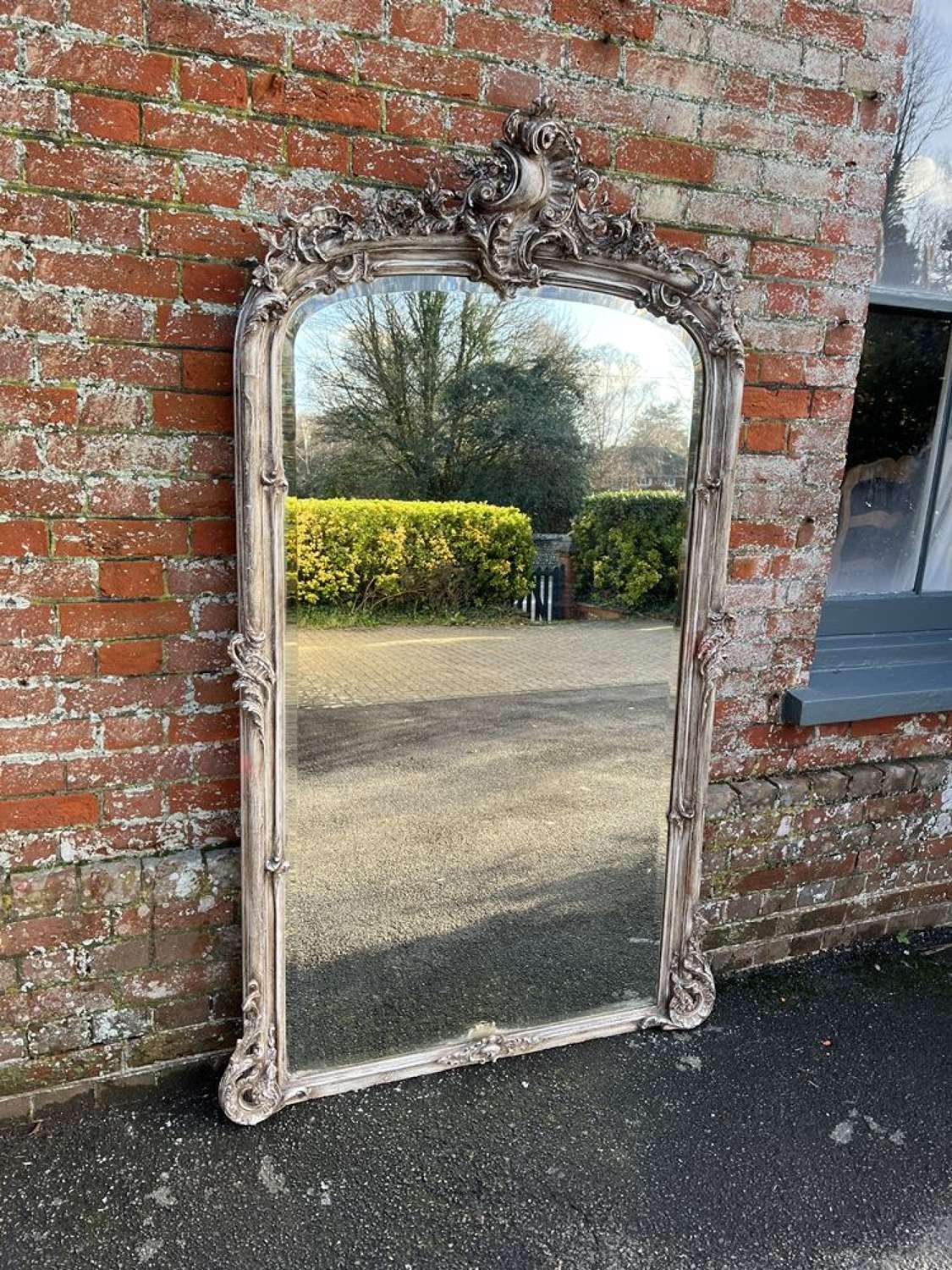 A Spectacular large Antique French 19th C arched top painted Mirror.