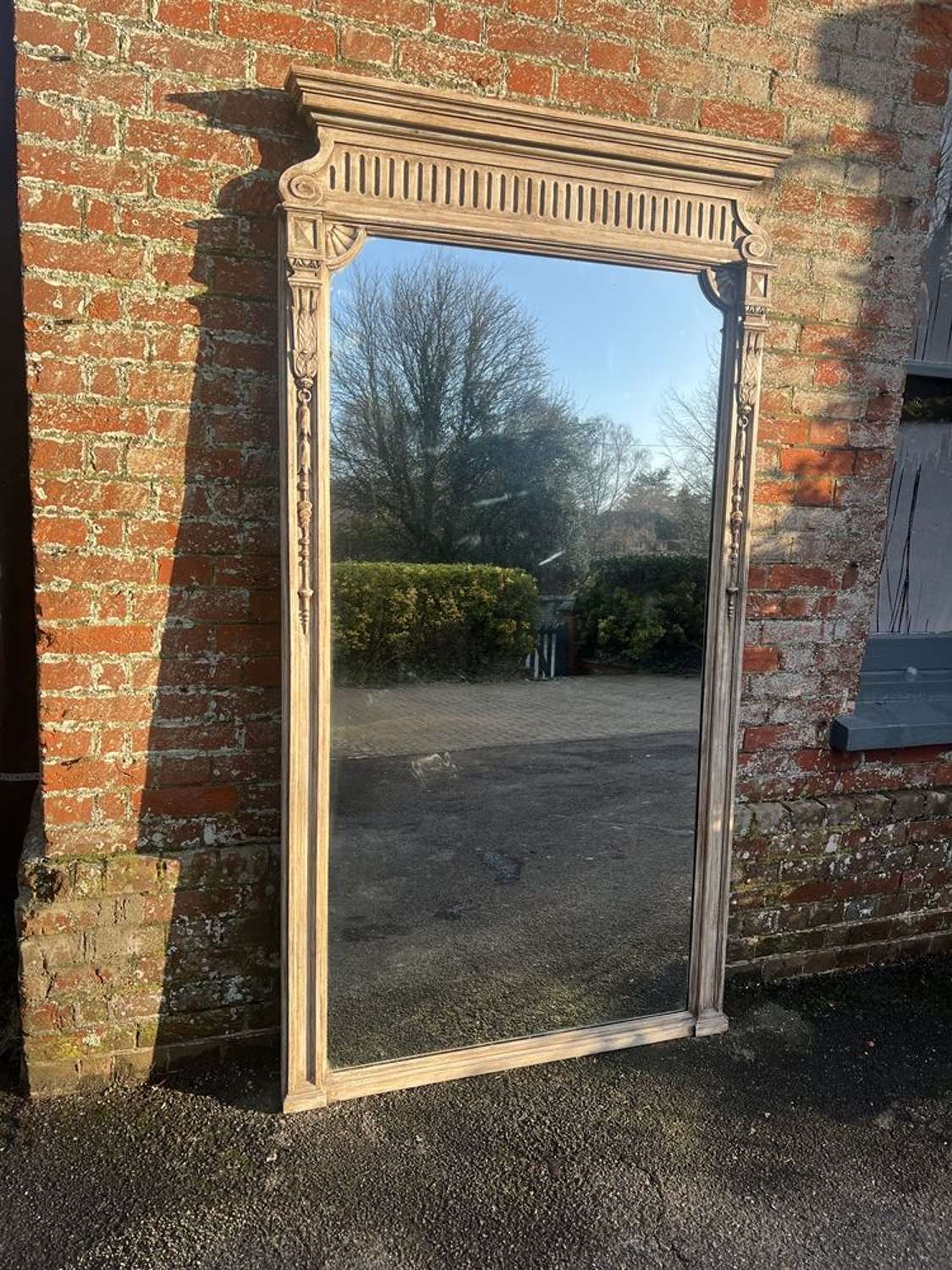 A Spectacular large Antique French 19th C carved wood painted Mirror