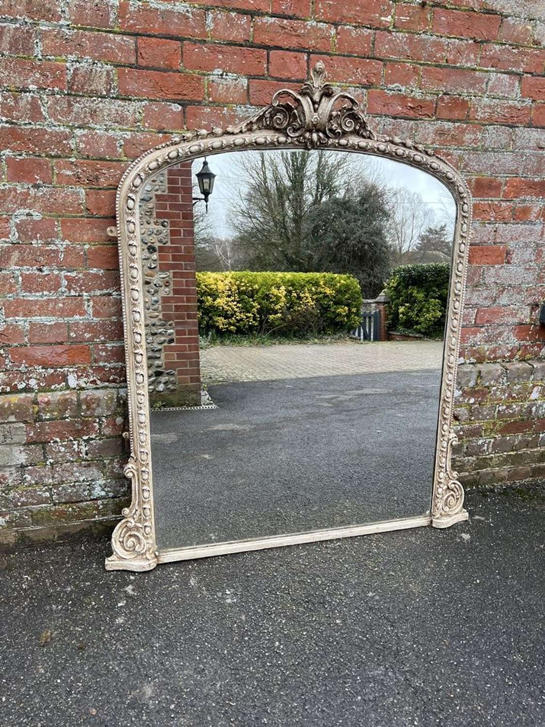 A Stunning large Antique English 19th C painted Overmantle Mirror.