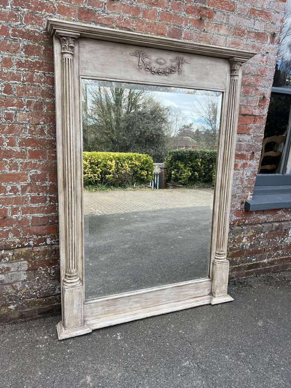 An Exceptional large Antique French 19th C painted Column Mirror.